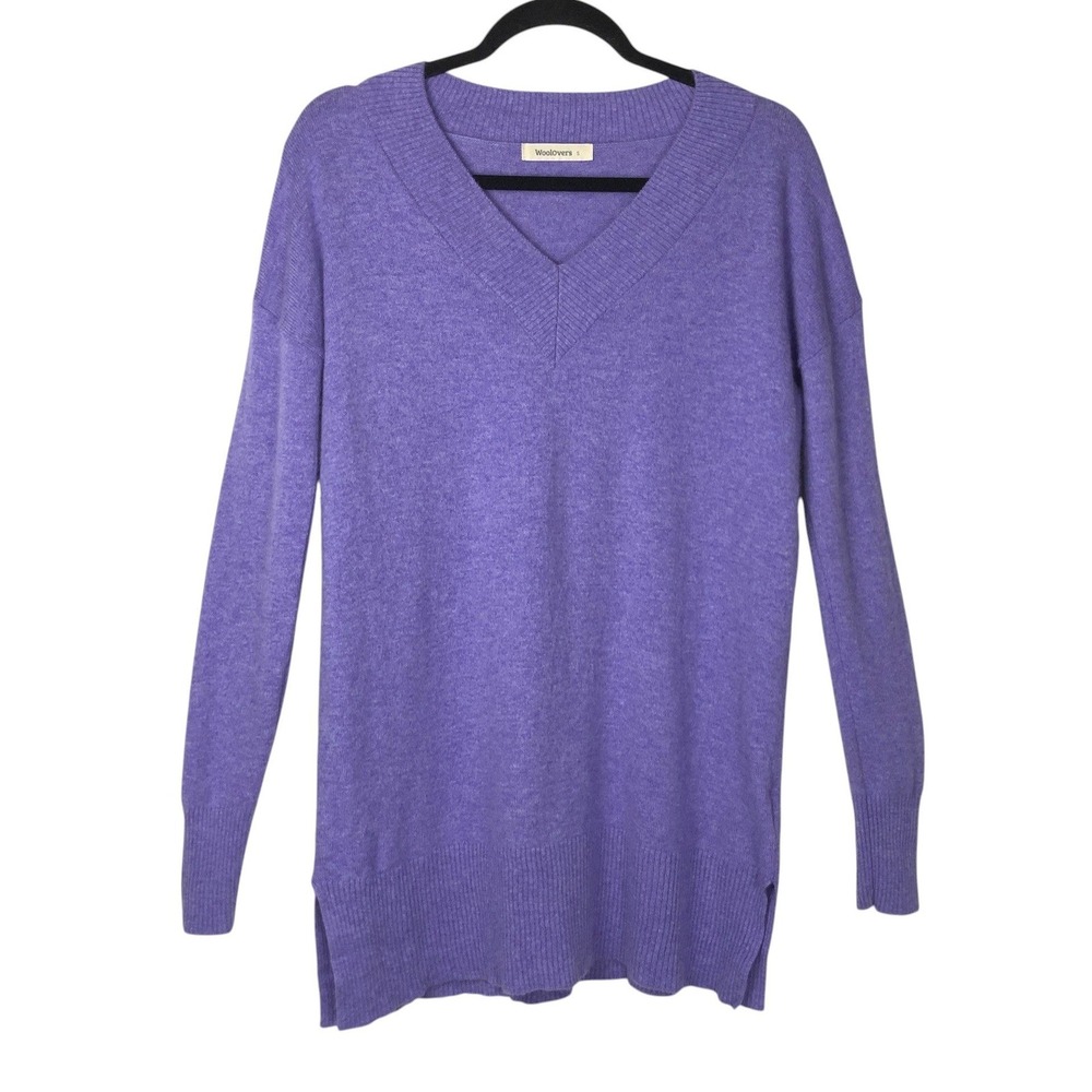 WoolOvers Womens Cashmere Merino Deep V Neck Tunic Size S Purple Quiet Luxury - Picture 2 of 12